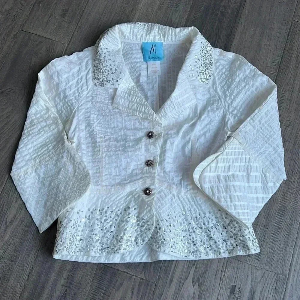 MARCIANO | White and cream vintage sequin light jacket blazer Y2K